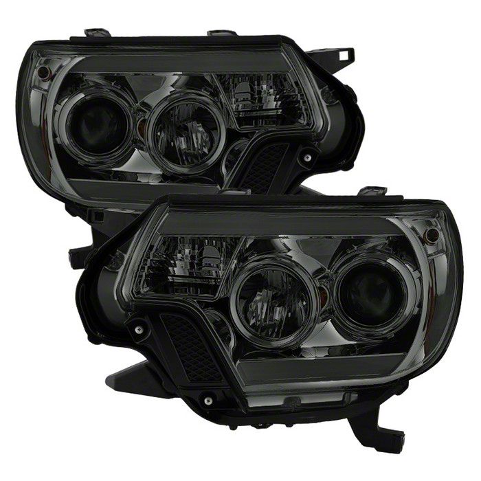 Light Bar DRL Projector Headlights; Chrome Housing; Smoked Lens (12-15 Tacoma)