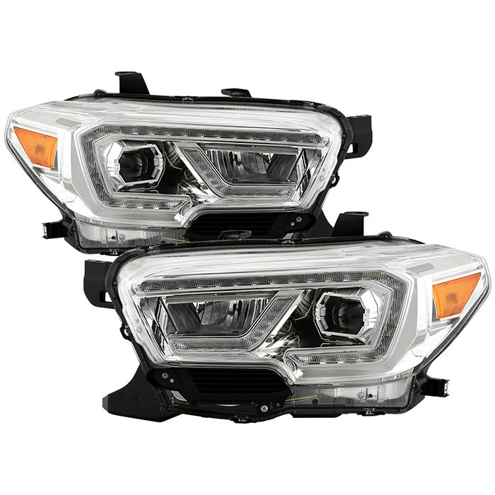 Tacoma Full LED DRL Projector Headlights; Chrome Housing; Clear Lens (16-22  Tacoma TRD) Free Shipping
