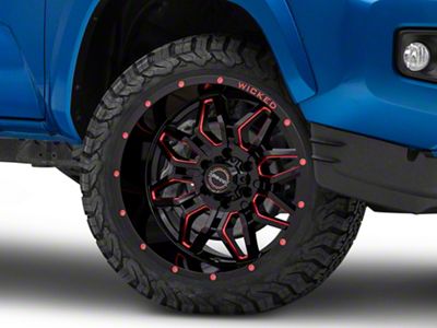 Wicked Offroad W909 Gloss Black with Red Tint 6-Lug Wheel; 20x10; -24mm Offset (16-23 Tacoma)