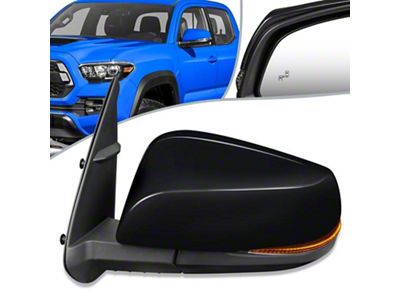 OE Style Powered Heated Side Mirror with Turn Signal and Blind Spot Function; Black; Driver Side (16-19 Tacoma)