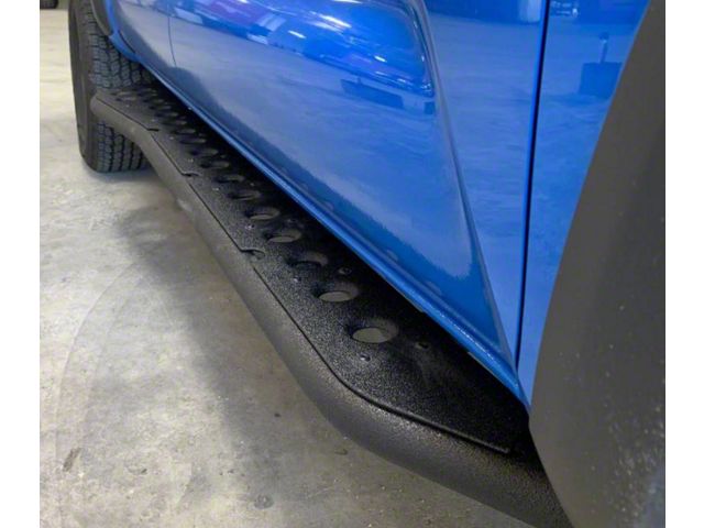 Cali Raised LED Step Edition Rock Sliders with Bed Liner Filler Plates; Textured Black (05-23 Tacoma Double Cab)