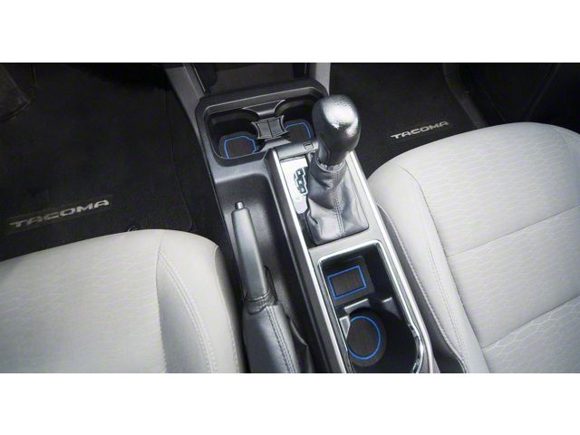 Center Console Cup Holder Inserts with QI Phone Charger Insert; Black/Blue (16-23 Tacoma w/ Automatic Transmission)