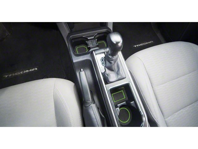 Center Console Cup Holder Inserts with QI Phone Charger Insert; Black/Green (16-23 Tacoma w/ Automatic Transmission)