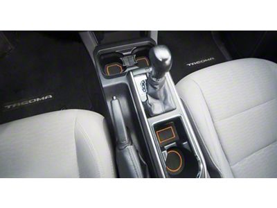 Center Console Cup Holder Inserts with QI Phone Charger Insert; Black/Orange (16-23 Tacoma w/ Automatic Transmission)