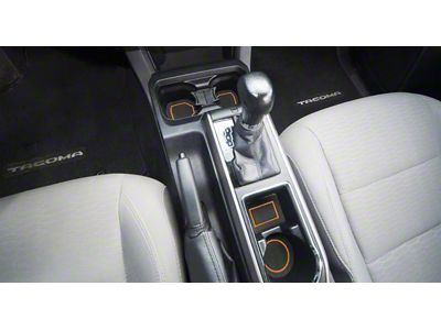 Center Console Cup Holder Inserts without QI Phone Charger Insert; Black/Orange (16-23 Tacoma w/ Automatic Transmission)