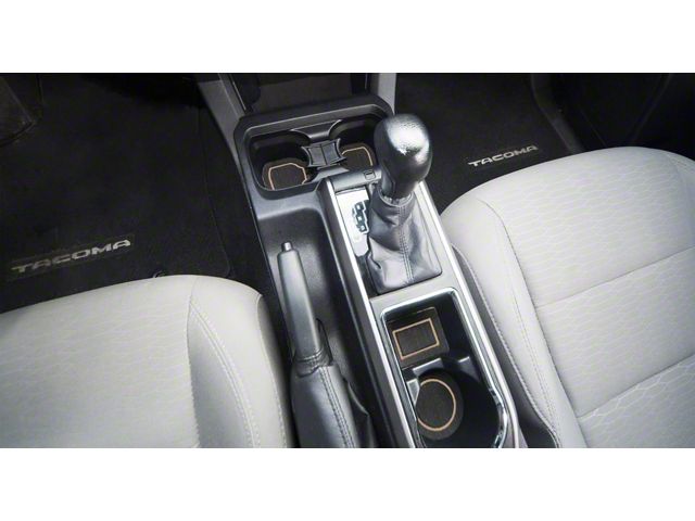 Center Console Cup Holder Inserts without QI Phone Charger Insert; Black/Tan (16-23 Tacoma w/ Automatic Transmission)