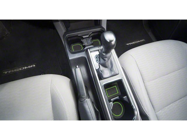 Center Console Cup Holder Inserts; Black/Green (16-23 Tacoma w/ Automatic Transmission)