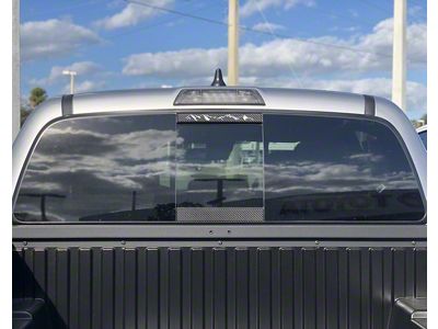 Rear Power Sliding Window Accent Trim with Mountain Logo; Domed Carbon Fiber (16-23 Tacoma)