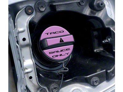 Taco Sauce Only Fuel Cap Overlay; Lavender Purple with Black Text (05-23 Tacoma)