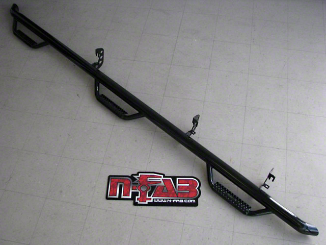N-Fab Wheel 2 Wheel Bed Access Nerf Side Step Bars; Gloss Black (05-15 Tacoma Double Cab w/ 6-Foot Bed)