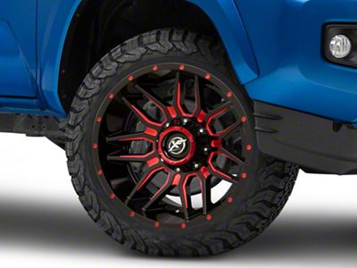 XF Offroad XF-222 Gloss Black Red Milled 6-Lug Wheel; 20x9; 12mm Offset (16-23 Tacoma)