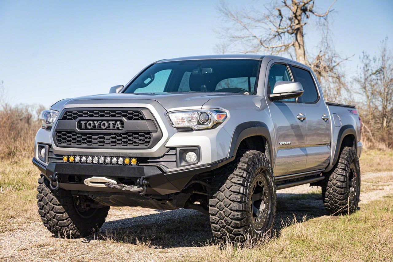 Southern Style Offroad Slimline Hybrid Front Bumper with Bull Bar and Winch Access Holes; Matte Black (16-23 Tacoma)