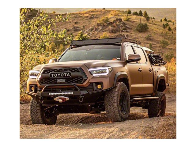 Southern Style Offroad Slimline Hybrid Front Bumper with Winch Access Holes and 20-Inch Baja Designs S8 LED Light Bar Cutout; Matte Black (16-23 Tacoma)