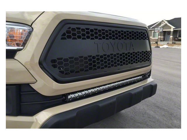 Cali Raised LED 32-Inch Amber LED Light Bar with Lower Bumper Flush Mounting Brackets and Small Blue Backlight Switch; Combo Beam (16-23 Tacoma)