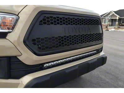 Cali Raised LED 32-Inch Amber LED Light Bar with Lower Bumper Flush Mounting Brackets and Small Blue Backlight Switch; Combo Beam (16-23 Tacoma)