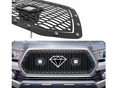 Laser Cut Mesh Upper Replacement Grille with LED Cube Lights; Black (16-17 Tacoma w/o TSS Sensor)