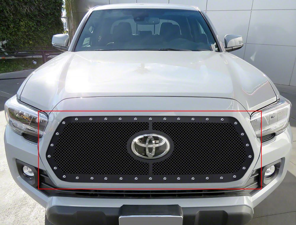 Stainless Steel Rivet Upper Grille Insert; Black (18-19 Tacoma w/ TSS Sensor)