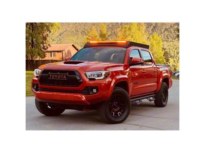 Cali Raised LED Economy Roof Rack with 42-Inch Single Row LED Light Bar and Tall Blue OEM Style Switch (05-23 Tacoma Double Cab)