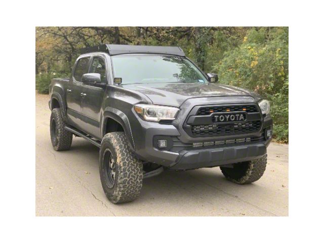 Cali Raised LED Premium Roof Rack with 42-Inch Dual Row White Spot Beam LED Light Bar, Small Blue Switch, Side and Back Lighting Kit (05-23 Tacoma Double Cab)