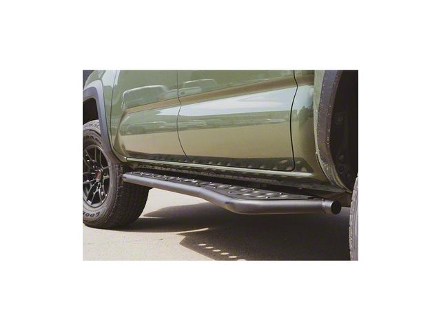 Cali Raised LED Step Edition Bolt On Rock Sliders with Raw Filler Plate; Bed Liner Coating (05-23 Tacoma Double Cab w/ 5-Foot Bed)