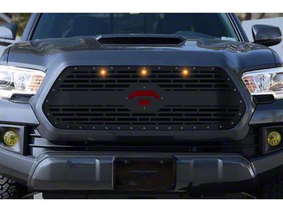 1-Piece Steel Upper Replacement Grille; Punisher AR-15 with Red Acrylic Underlay (16-17 Tacoma)
