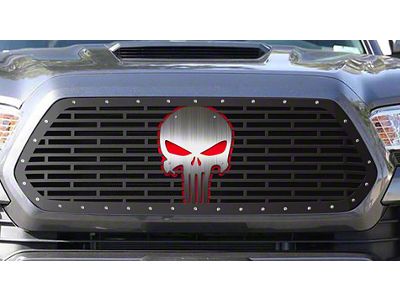 1-Piece Steel Upper Replacement Grille; Punisher Stainless Steel Red Acrylic Underlay (16-17 Tacoma)