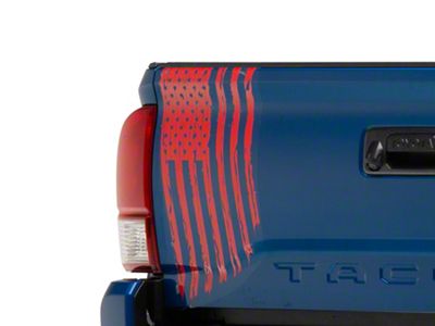 SEC10 Vertical Tailgate Distressed Flag Decal; Red (05-24 Tacoma)