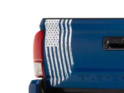 SEC10 Vertical Tailgate Distressed Flag Decal; White (05-23 Tacoma)
