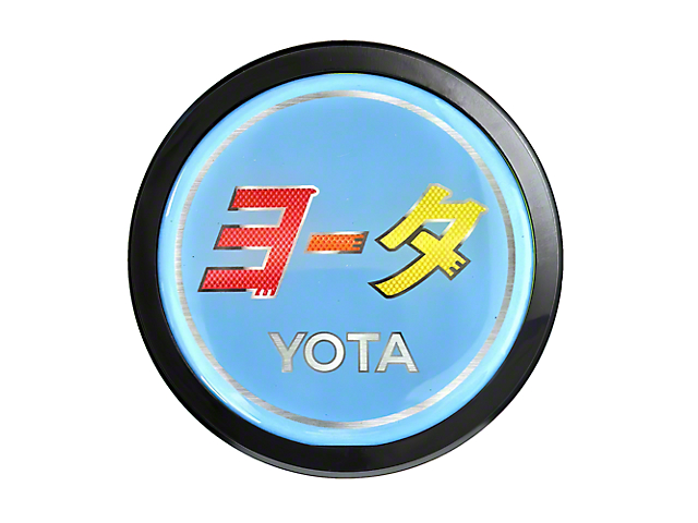 Grillebadgestore Premium Aluminum Grille Badge; Round Katakana Script Yota Soft Blue (Universal; Some Adaptation May Be Required)