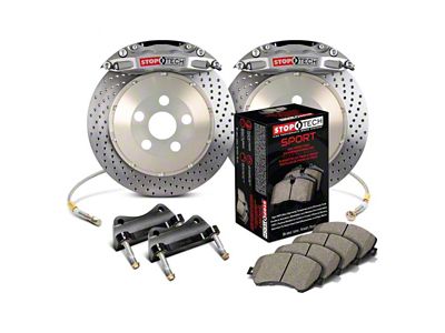 StopTech ST-40 Trophy Sport Drilled 2-Piece Front Big Brake Kit with 355x32mm Rotors; Silver Calipers (05-23 6-Lug Tacoma)