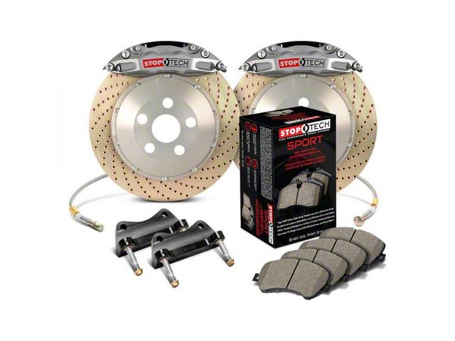 StopTech ST-40 Trophy Sport Drilled Coated 2-Piece Front Big Brake Kit with 355x32mm Rotors; Silver Calipers (05-23 6-Lug Tacoma)
