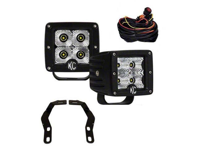 KC HiLiTES 3-Inch C-Series C3 LED 2-Light System with Ditch Light Mount; Flood Beam (16-23 Tacoma)