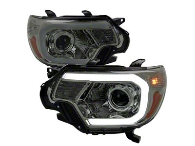 LED C-Bar Projector Style Headlights; Chrome Housing; Smoked Lens (12-15 Tacoma)