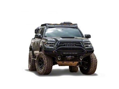 Prinsu Roof Rack with 40-Inch LED Light Bar Cutout Wind Deflector; White (05-23 Tacoma Double Cab)