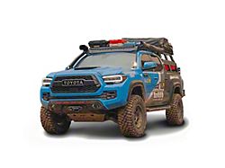 Prinsu Special Edition Roof Rack with 40-Inch LED Light Bar Cutout Wind Deflector; Bare Aluminum (05-23 Tacoma Double Cab w/ Desert Air Intake Snorkel)
