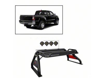 Atlas Roll Bar with 7-Inch Black Round LED Lights; Black (15-23 Tacoma)