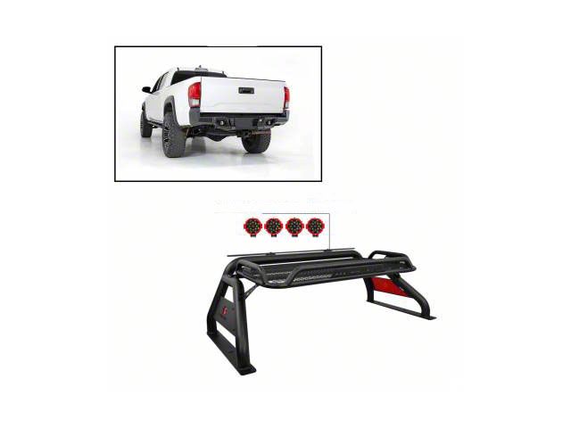 Atlas Roll Bar with 7-Inch Red Round LED Lights; Black (15-23 Tacoma)