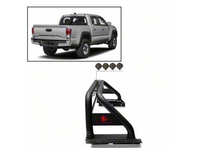 Classic Roll Bar with 7-Inch Black Round LED Lights for Tonneau Cover; Black (05-23 Tacoma)