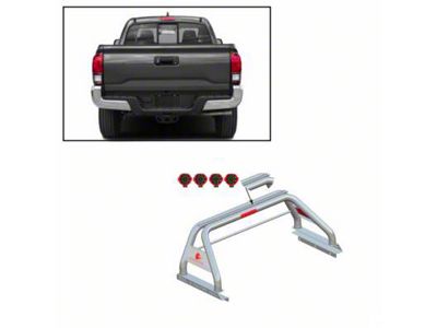 Classic Roll Bar with 7-Inch Red Round LED Lights for Tonneau Cover; Stainless Steel (05-23 Tacoma)