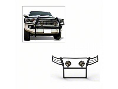 Grille Guard with 7-Inch Black Round LED Lights; Black (16-23 Tacoma)