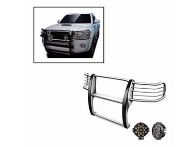 Grille Guard with 7-Inch Black Round LED Lights; Stainless Steel (05-15 Tacoma)
