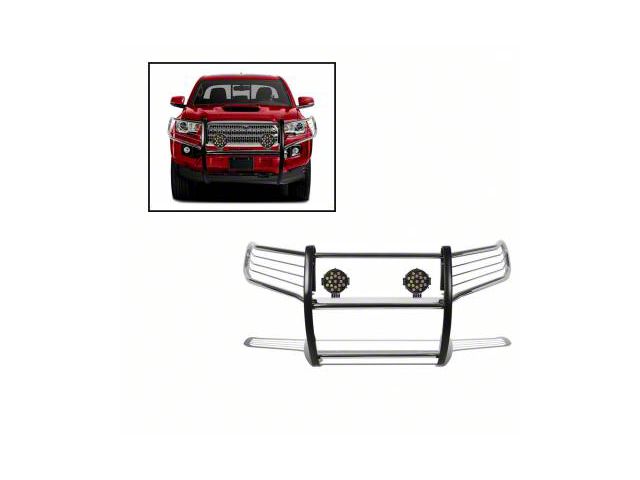 Grille Guard with 7-Inch Black Round LED Lights; Stainless Steel (16-23 Tacoma)