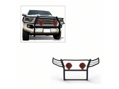 Grille Guard with 7-Inch Red Round LED Lights; Black (16-23 Tacoma)