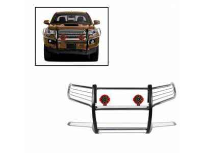 Grille Guard with 7-Inch Red Round LED Lights; Stainless Steel (16-23 Tacoma)