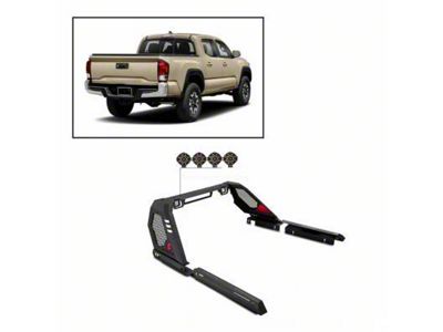 Vigor Roll Bar with 7-Inch Black Round LED Lights and LED Cube Lights; Black (05-23 Tacoma)