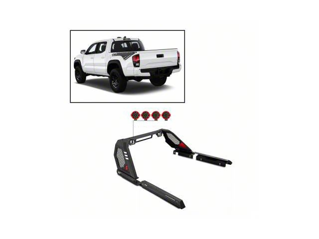 Vigor Roll Bar with 7-Inch Red Round LED Lights and LED Cube Lights; Black (05-23 Tacoma)