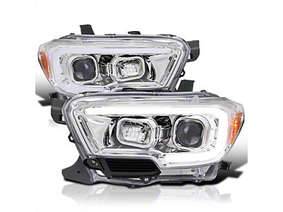 Switchback Sequential LED Bar Projector Headlights; Chrome Housing; Clear Lens (16-23 Tacoma w/ Factory Halogen Headlights w/o LED DRL)