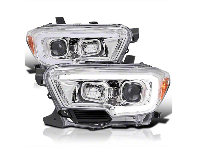 Switchback Sequential LED Bar Projector Headlights; Chrome Housing; Clear Lens (16-23 Tacoma w/ Factory Halogen Headlights)