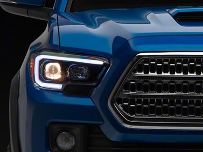 Switchback Sequential LED Bar Projector Headlights; Gloss Black Housing; Clear Lens (16-23 Tacoma w/ Factory Halogen Headlights w/o LED DRL)