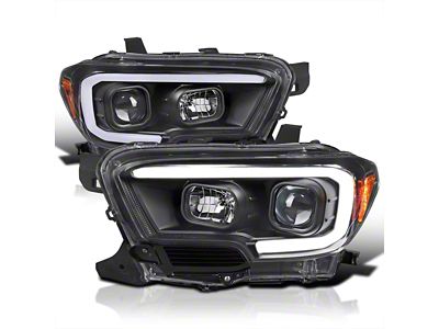 Switchback Sequential LED Bar Projector Headlights; Matte Black Housing; Clear Lens (16-23 Tacoma w/ Factory Halogen Headlights w/o LED DRL)